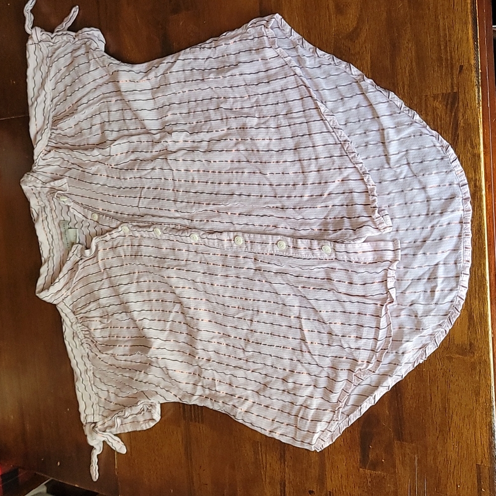 Metallic Pin Stripe Button Down Blouse Size Large